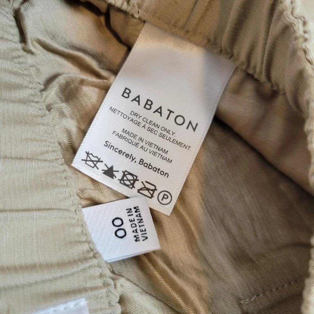 Aritzia Babaton Womens 00 Titan Pants Mid Rise‎ Cargo Pull-On Beige Linen Blend